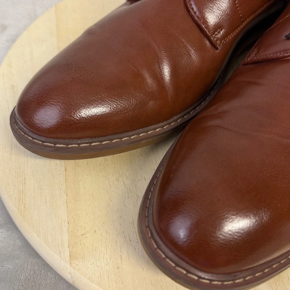 Madden Mens Brown Leather Derby Shoes Lace Up Dress Ortholite Cognac US 13